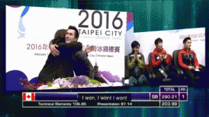 Patrick Chan reacts to winning the 2016 Four Continents Figure Skating Championship. (Source: YouTube)