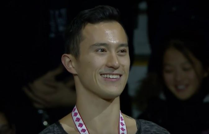 Patrick Chan on the podium at Skate Canada International after winning gold, October 29, 2016