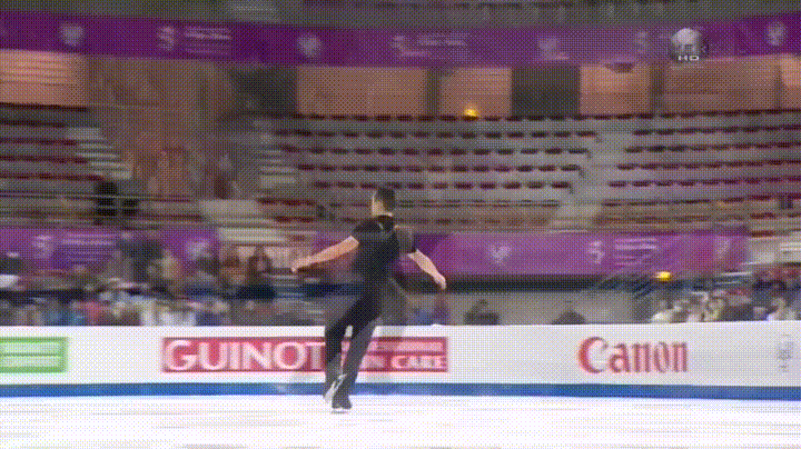 Patrick Chan lands a perfect triple axel in his short program at the 2016 Grand Prix Final, Marseille, France.